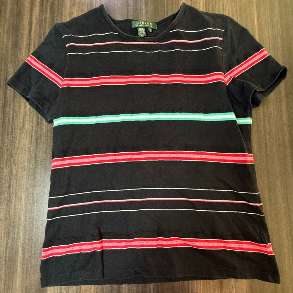 Lauren Ralph Lauren Striped‎ T-Shirt Cotton Short Sleeve Top Tee Size M